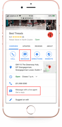 Google my business messaging for retailers